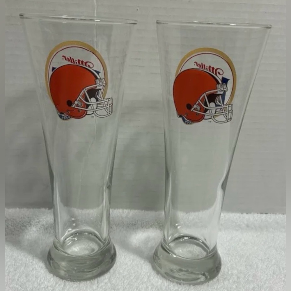 Miller Lite NFL Cleveland Browns 8.5” Tall Pilsner Beer Glasses